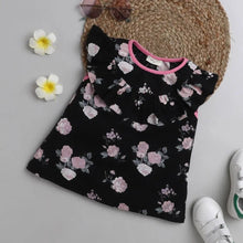 Load image into Gallery viewer, CrayonFlakes Soft and comfortable Floral with Front Frill Top - Black