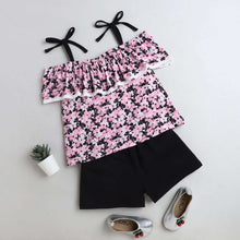 Load image into Gallery viewer, Floral Strap Cold Shoulder Top Short Set