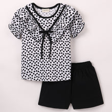 Load image into Gallery viewer, Polka V shape Frill with Bow Top Short Set
