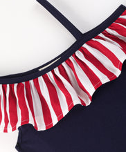 Load image into Gallery viewer, Striped Printed Frill with Strap Solid Dress