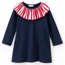 Load image into Gallery viewer, Solid Striped Neck Frill Full Sleeves Dress