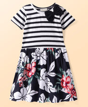 Load image into Gallery viewer, Floral with Stripes Half Sleeves Dress
