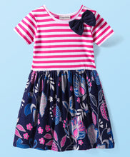 Load image into Gallery viewer, Floral with Stripes Cotton Half Sleeves Dress