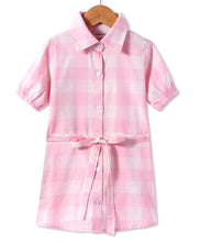 Load image into Gallery viewer, Checkered Belted Shirt Style Dress
