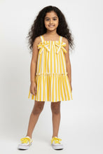 Load image into Gallery viewer, Striped with Bow Applique Straped Tiered Dress