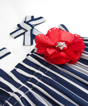 Load image into Gallery viewer, Striped with Flower Applique Straped Tiered Dress