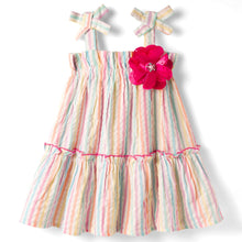 Load image into Gallery viewer, Cotton Striped with Flower Applique Straped Tiered Dress