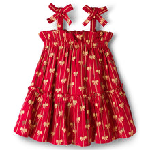 Load image into Gallery viewer, Cotton Stripes and Bows Straped Tiered Dress