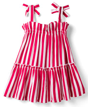 Load image into Gallery viewer, Striped with Bow Applique Straped Tiered Dress