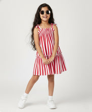 Load image into Gallery viewer, Striped with Bow Applique Straped Tiered Dress