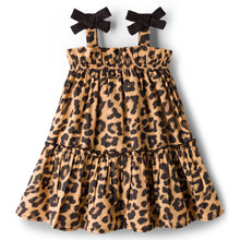 Load image into Gallery viewer, Cotton Animal Print with Bow Applique Straped Tiered Dress