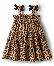 Load image into Gallery viewer, Cotton Animal Print with Bow Applique Straped Tiered Dress