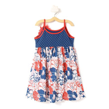 Load image into Gallery viewer, CrayonFlakes Girl's Cotton Blue Polka Red Floral On White Dress KD-162 18-24 M