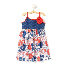Load image into Gallery viewer, CrayonFlakes Girl's Cotton Blue Polka Red Floral On White Dress KD-162 18-24 M