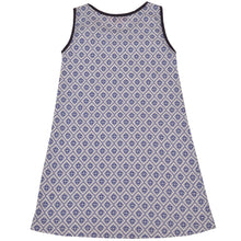 Load image into Gallery viewer, CrayonFlakes Kids Wear for Girls 100% Cotton Sleeveless Navy Geometric Print Straight Knit Dress