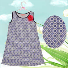 Load image into Gallery viewer, CrayonFlakes Kids Wear for Girls 100% Cotton Sleeveless Navy Geometric Print Straight Knit Dress
