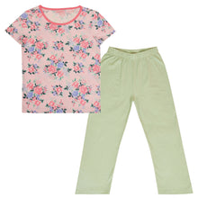 Load image into Gallery viewer, Floral Print With Polka Dot Night Suit - Pink &amp; Green