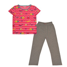Load image into Gallery viewer, Fruits Print With Polka Dot Night Suit - Pink &amp; Grey