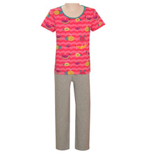 Load image into Gallery viewer, Fruits Print With Polka Dot Night Suit - Pink &amp; Grey