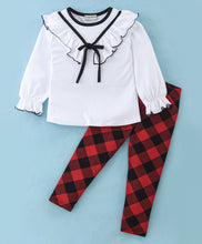 Load image into Gallery viewer, Solid V Frilled Top Checkered Leggings Set