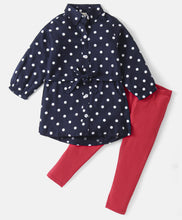 Load image into Gallery viewer, Polka Printed Full Sleeves Long Shirt Legging Set
