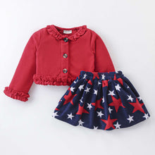 Load image into Gallery viewer, Solid Frilled Crop Cardigan Star Printed Skirt Set