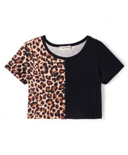 Load image into Gallery viewer, Animal Print Color Block Crop Top Shorts Set
