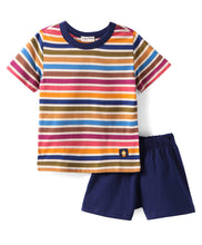 Load image into Gallery viewer, Multicolor Stripes Cotton Half Sleeves Tshirt Short Set