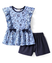 Load image into Gallery viewer, Floral printed Frilled Top Solid Short Set