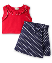 Load image into Gallery viewer, Solid Frilled Crop Top Polka Skort Set