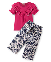 Load image into Gallery viewer, Solid Frilled Top Belted Palazzo Set