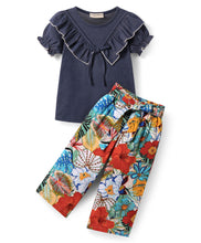 Load image into Gallery viewer, Solid Frilled Top Floral Belted Palazzo Set