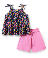 Load image into Gallery viewer, Floral 3 Layered Strap Top Belted Short Set