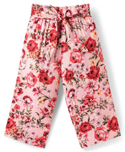 Load image into Gallery viewer, Solid Frilled Crop Top Floral Belted Palazzo Set
