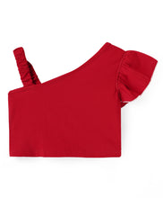 Load image into Gallery viewer, One Shoulder Frilled Crop Top Abstract Belted Palazzo Set
