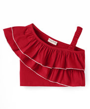 Load image into Gallery viewer, One Shoulder Frilled Crop Top Abstract Belted Palazzo Set
