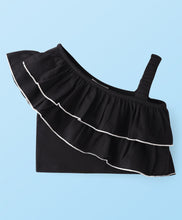 Load image into Gallery viewer, One Shoulder Frilled Crop Top Abstract Belted Palazzo Set

