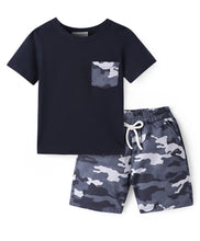 Load image into Gallery viewer, Solid Half Sleeves Tshirt Camouflage Pockets Short Cotton Set