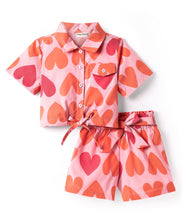 Load image into Gallery viewer, Hearts Printed Crop Shirt Short Co-ord Cotton Set
