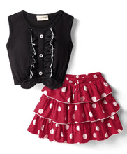Load image into Gallery viewer, Solid Frilled Top Layered Polka Skirt Set
