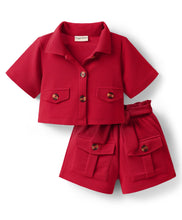 Load image into Gallery viewer, Solid Crop Shirt and Short Co-ord Set - Red