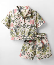 Load image into Gallery viewer, Floral Crop Shirt and Belted Short Cotton Set
