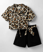 Load image into Gallery viewer, Leopard Crop Shirt and Belted Short Cotton Set
