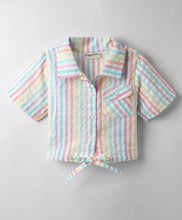Load image into Gallery viewer, Striped Crop Shirt and Belted Short Cotton Set