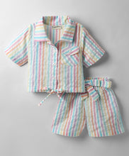 Load image into Gallery viewer, Striped Crop Shirt and Belted Short Cotton Set