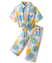 Load image into Gallery viewer, Floral Shirt Style Crop Top Belted Palazzo Co-ord Set
