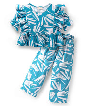 Load image into Gallery viewer, Abstract Printed Frilled Crop Top and Pant Cotton Co-ord Set
