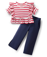 Load image into Gallery viewer, Cotton Striped Frilled Crop Top and Pant Set