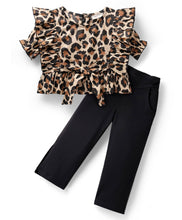 Load image into Gallery viewer, Leopard Print Frilled Crop Top and Pant Cotton Set
