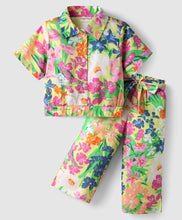Load image into Gallery viewer, Floral Shirt Style Crop Top Belted Palazzo Cotton Co-ord Set